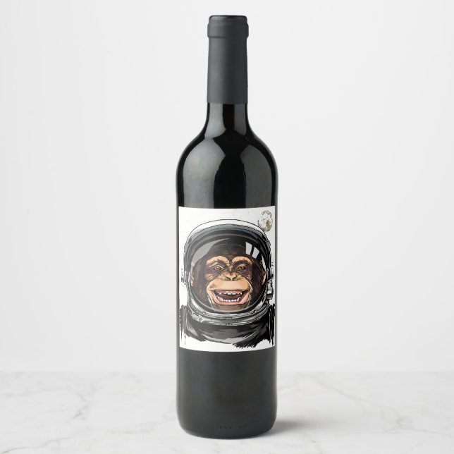 Étiquette Pour Bouteilles De Vin Astronaute singe de l'espace extra-atmosphérique Z (Devant)