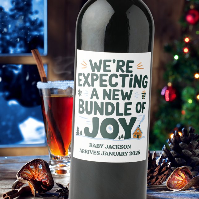 Étiquette Pour Bouteilles De Vin Attente D'Une Nouvelle Offre De Joy Faire-part De  (We Are Expecting A New Bundle Of Joy Pregnancy Announcement Wine Label)