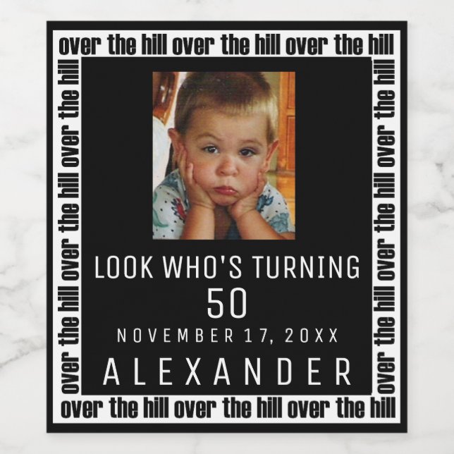 Étiquette Pour Bouteilles De Vin Au-dessus de la colline 50e anniversaire avec phot (Étiquettes simples)