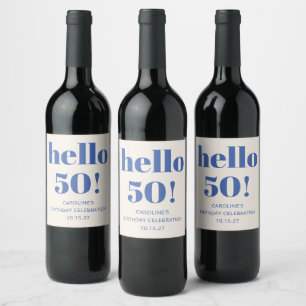 Étiquette Pour Bouteilles De Vin Audacieuse Typographie ivoire bleu moderne 50e ann