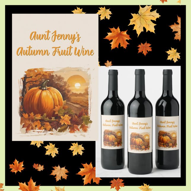 Étiquette Pour Bouteilles De Vin Automne Citrouille Paysage Automne (Créateur téléchargé)
