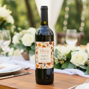 Étiquette Pour Bouteilles De Vin Automne élégant avec feuilles d'automne, raisins, 
