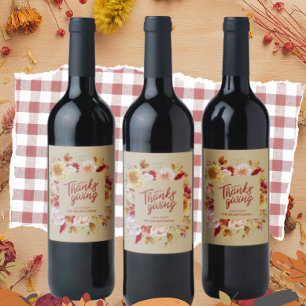 Étiquette Pour Bouteilles De Vin Automne Fête de l'Action de grâce personnalisée