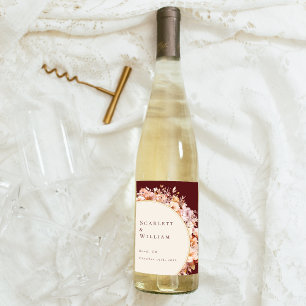Étiquette Pour Bouteilles De Vin Automne Floral Bourgogne Mariage de crème