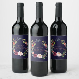 Étiquette Pour Bouteilles De Vin Automne Floral Rose Fête des mariées or