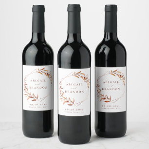 Étiquette Pour Bouteilles De Vin Automne Moderne Verdure Mariage géométrique Rustiq
