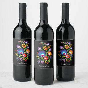 Étiquette Pour Bouteilles De Vin Avec texte Polis asymétrique Folk Wycinanki