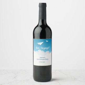 Étiquette Pour Bouteilles De Vin Avion en papier dans le ciel de la fête du départ