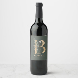 Étiquette Pour Bouteilles De Vin B Monogramme Floral Personnalisé