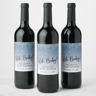 Étiquette Pour Bouteilles De Vin Baby Boy Douche Parties scintillant Bleu Personnal