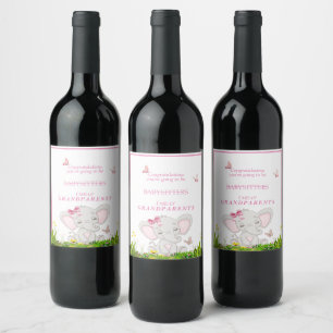 Étiquette Pour Bouteilles De Vin Baby Girl Faire-part Elephant Papillons