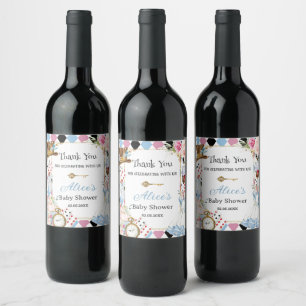 Étiquette Pour Bouteilles De Vin Baby Shower Alice au Pays des Merveilles Thé à la