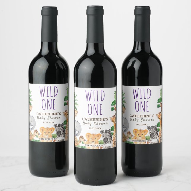 Étiquette Pour Bouteilles De Vin Baby shower animalier WILL ONE Jungle Safari (Bouteilles)
