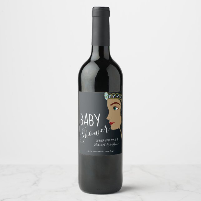 Étiquette Pour Bouteilles De Vin Baby shower bleu princesse (Devant)