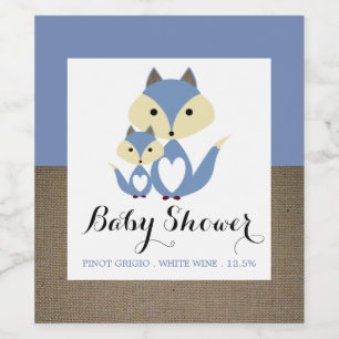 Étiquette Pour Bouteilles De Vin Baby shower Blue Fox Burlap