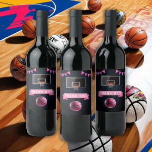 Étiquette Pour Bouteilles De Vin Baby shower de basket-ball rose
