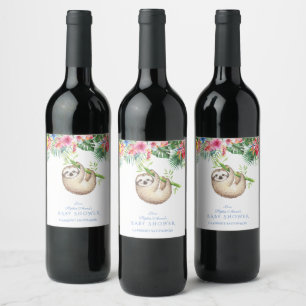 Étiquette Pour Bouteilles De Vin Baby shower de cadre à fleur tropicale mignonne Sl