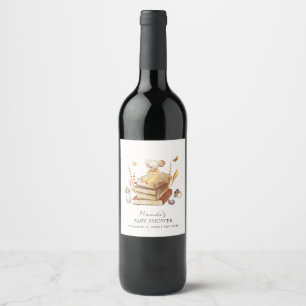 Étiquette Pour Bouteilles De Vin Baby shower de la souris de livre Boho neutre pour