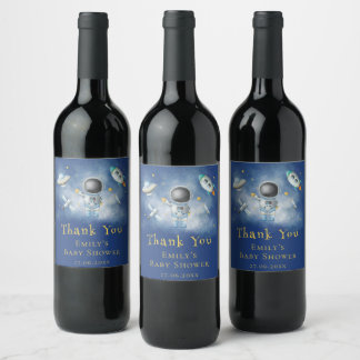 Étiquette Pour Bouteilles De Vin Baby shower de l'astronaute spatial roquettes de g