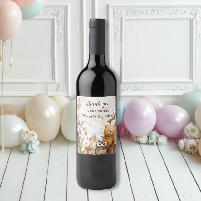 Étiquette Pour Bouteilles De Vin Baby shower des animaux forestiers (Créateur téléchargé)