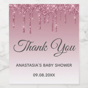 Étiquette Pour Bouteilles De Vin Baby shower d'Merci d'or Glam Purple Rose Rose