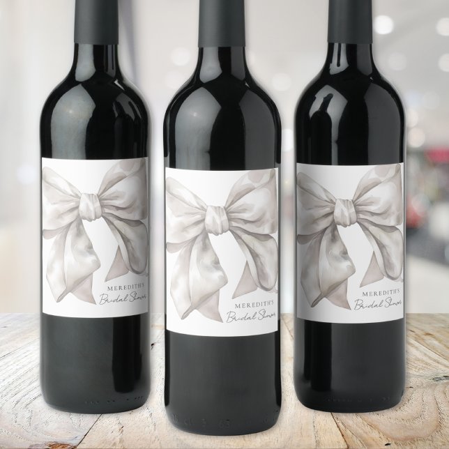 Étiquette Pour Bouteilles De Vin Baby Shower Élégant et Personnalisé avec un Nœud (Personalized Elegant Bow Bridal Shower Wine Label)