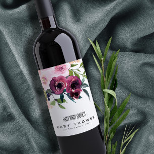 ÉTIQUETTE POUR BOUTEILLES DE VIN BABY SHOWER FLORAL BURGUNDY BURGUNDY LUMINEUX