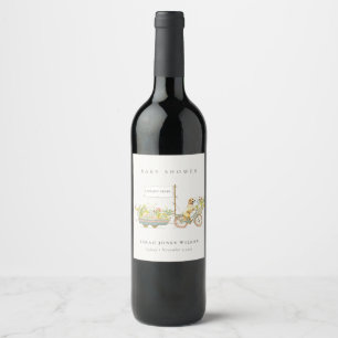 Étiquette Pour Bouteilles De Vin Baby shower Floral Golden Retriever cultivé locale