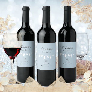 Étiquette Pour Bouteilles De Vin Baby-shower Minimaliste Bleu Poussiéreux pour Peti
