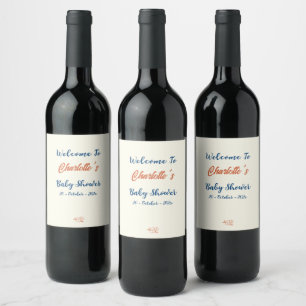 Étiquette Pour Bouteilles De Vin Baby Shower Minimaliste Orange Genre Neutre