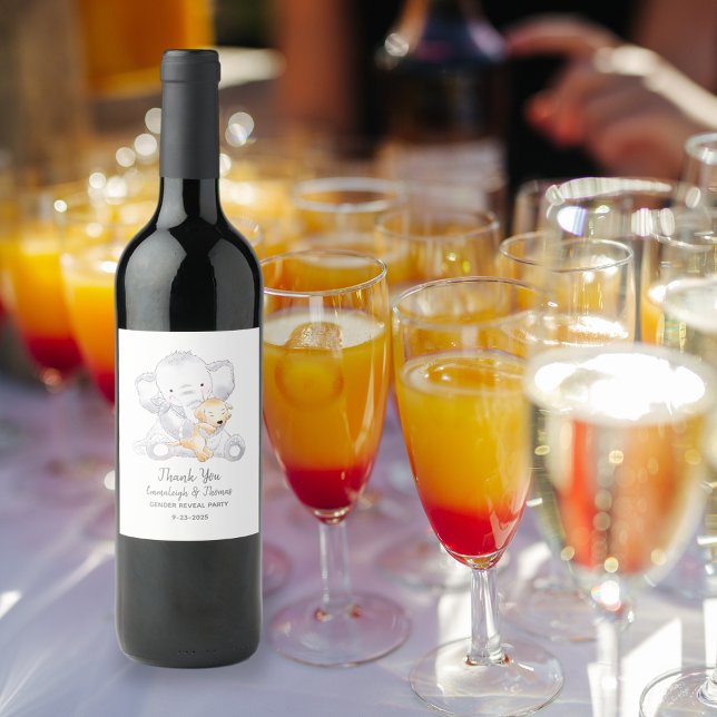 Étiquette Pour Bouteilles De Vin Baby shower moderne bébé éléphant (Créateur téléchargé)