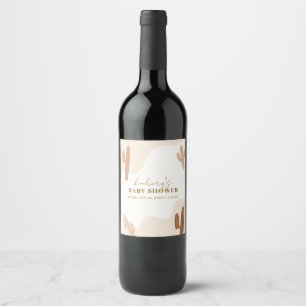 Étiquette Pour Bouteilles De Vin Baby shower moderne de Boho Cactus neutre par sexe