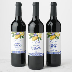 Étiquette Pour Bouteilles De Vin Baby Shower Mosaïque Italienne Carrelage Bleu & Ci