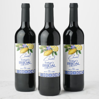 Étiquette Pour Bouteilles De Vin Baby Shower Mosaïque Italienne Carrelage Bleu & Ci