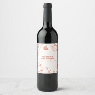 Étiquette Pour Bouteilles De Vin Baby shower Neutral moderne nautique de pêche garç