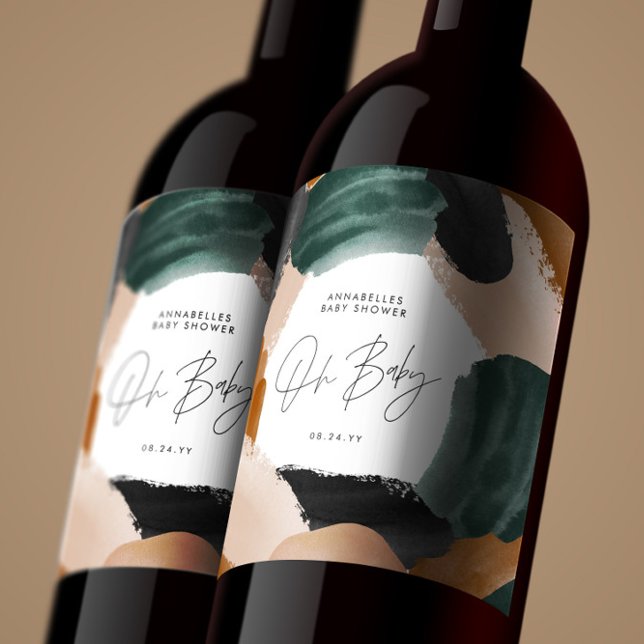 Étiquette Pour Bouteilles De Vin Baby shower Oh bébé terre cuite abstraite peinte (Créateur téléchargé)