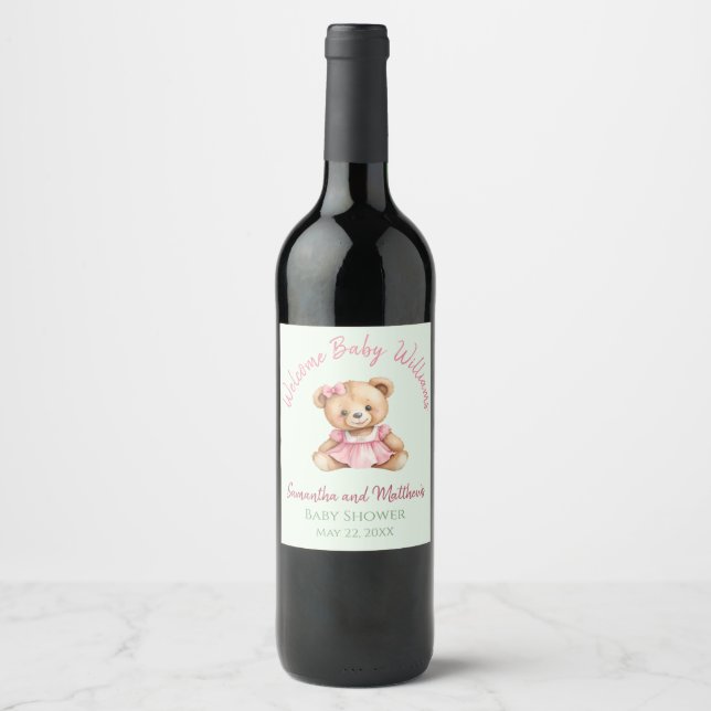 Étiquette Pour Bouteilles De Vin Baby-Shower Ourson (Devant)