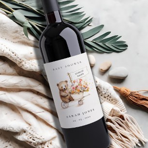 Étiquette Pour Bouteilles De Vin Baby shower Panier Floral Teddy Cute Localement Cu