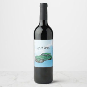 Étiquette Pour Bouteilles De Vin Baby shower pour un garçon, berline