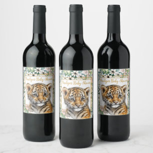 Étiquette Pour Bouteilles De Vin Baby shower réaliste de Tiger Cub