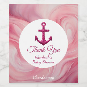 Étiquette Pour Bouteilles De Vin Baby Shower Rose Pailleté Ancre Naissance