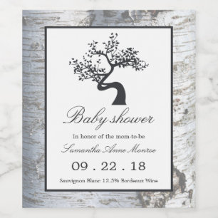 Étiquette Pour Bouteilles De Vin Baby shower rustique de bouleau argenté