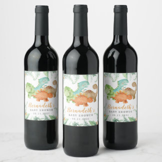 Étiquette Pour Bouteilles De Vin Baby shower sauvage de Dinosaures