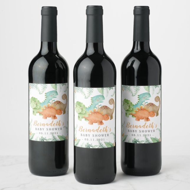 Étiquette Pour Bouteilles De Vin Baby shower sauvage de Dinosaures (Bouteilles)
