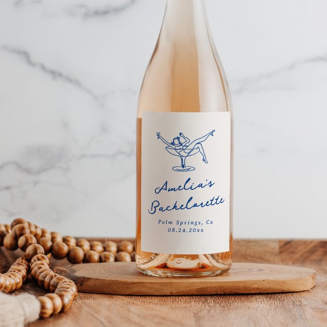 Étiquette Pour Bouteilles De Vin Bachelorette Bleue Tiré À La Main (Créateur téléchargé)