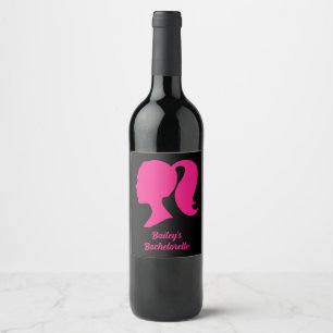 Étiquette Pour Bouteilles De Vin Bachelorette rose et noire