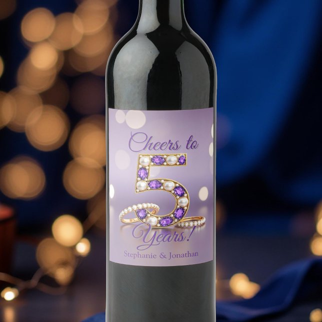 Étiquette Pour Bouteilles De Vin Bagues de pierre précieuse violette 5e anniversair (Créateur téléchargé)