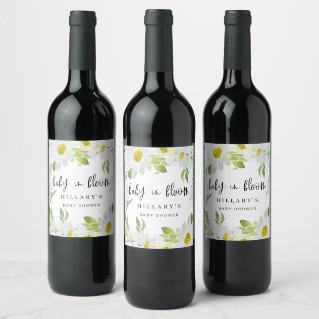 Étiquette Pour Bouteilles De Vin Baise blanche | Baby shower Été floraison florale (Bouteilles)