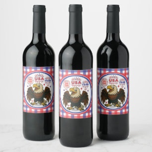 Étiquette Pour Bouteilles De Vin Bald Eagle avec Fireworks - USA 250 ans 1776-2026