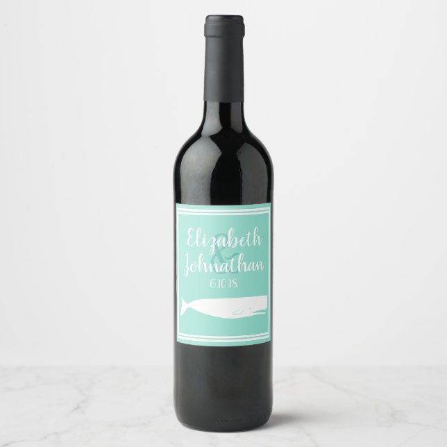 Étiquette Pour Bouteilles De Vin Baleine blanche marine et verre de mer Mariage ver (Devant)